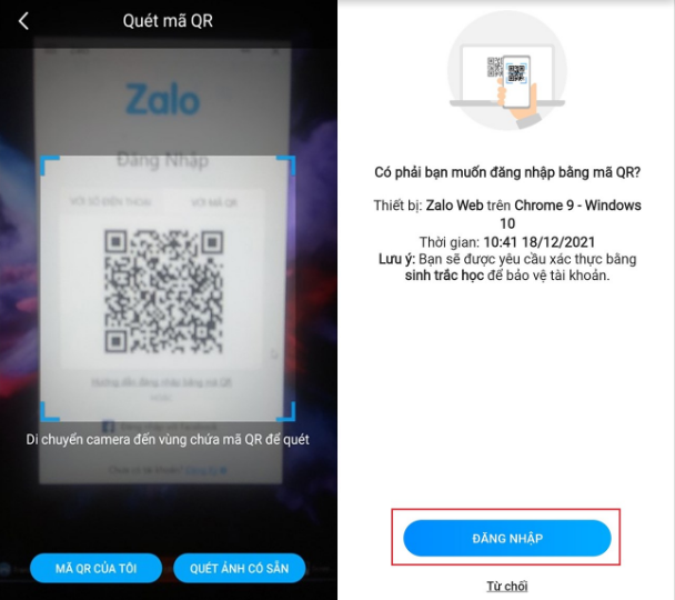 Cài đặt và đăng nhập bằng ứng dụng Zalo 4