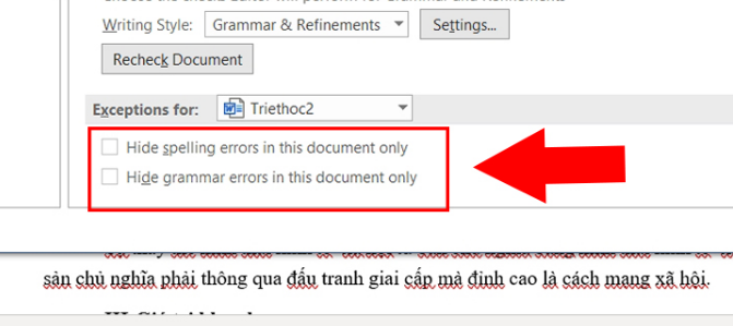 Cách tắt dấu gạch chân đỏ kiểm tra trong Microsoft Word 3