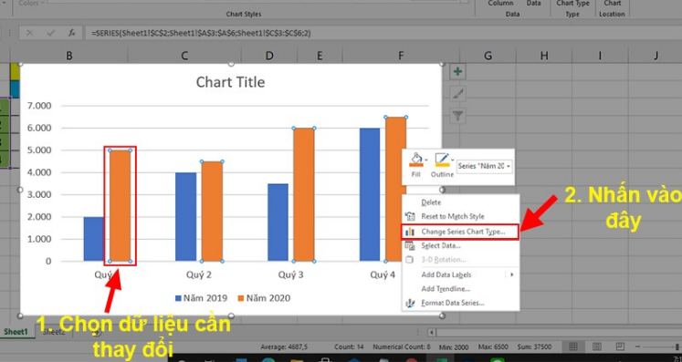 Cách ghép biểu đồ với dữ liệu ở trên cùng 1 bảng trong Excel 3